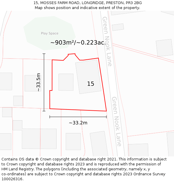 15, MOSSES FARM ROAD, LONGRIDGE, PRESTON, PR3 2BG: Plot and title map