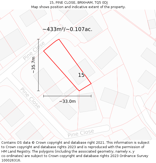 15, PINE CLOSE, BRIXHAM, TQ5 0DJ: Plot and title map