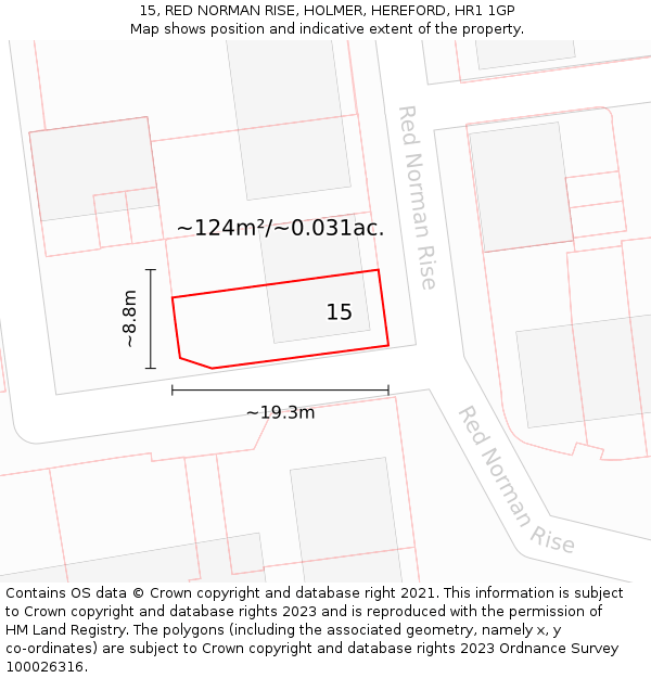 15, RED NORMAN RISE, HOLMER, HEREFORD, HR1 1GP: Plot and title map