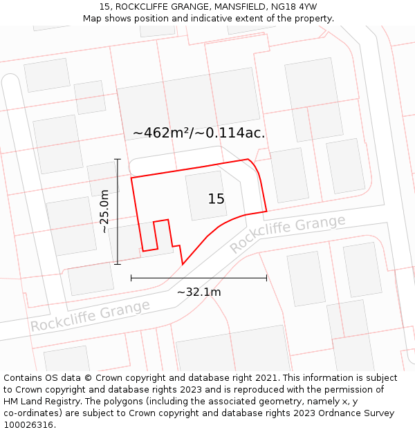 15, ROCKCLIFFE GRANGE, MANSFIELD, NG18 4YW: Plot and title map