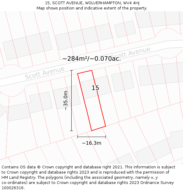 15, SCOTT AVENUE, WOLVERHAMPTON, WV4 4HJ: Plot and title map