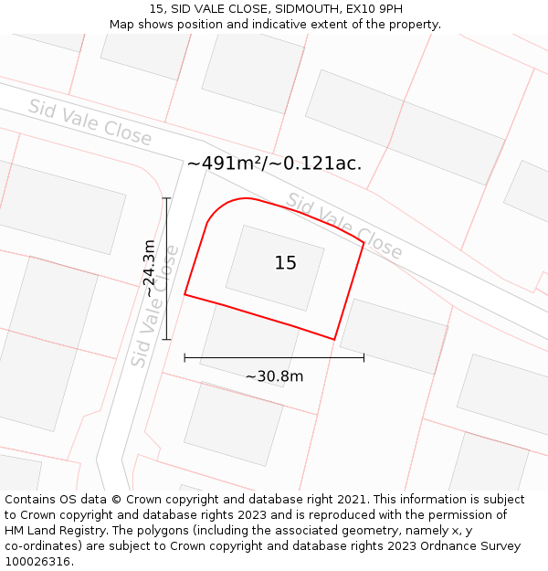 15, SID VALE CLOSE, SIDMOUTH, EX10 9PH: Plot and title map
