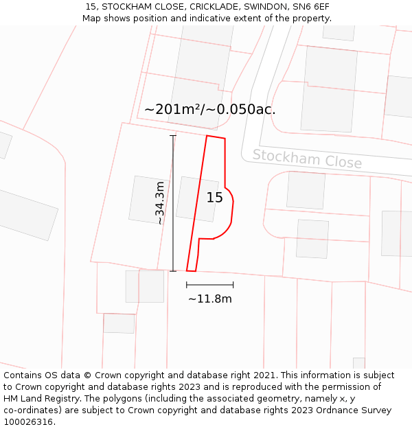 15, STOCKHAM CLOSE, CRICKLADE, SWINDON, SN6 6EF: Plot and title map