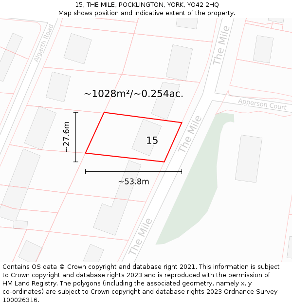 15, THE MILE, POCKLINGTON, YORK, YO42 2HQ: Plot and title map