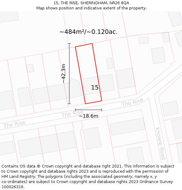 15, THE RISE, SHERINGHAM, NR26 8QA: Plot and title map