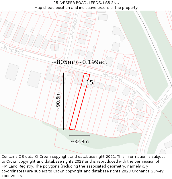 15, VESPER ROAD, LEEDS, LS5 3NU: Plot and title map