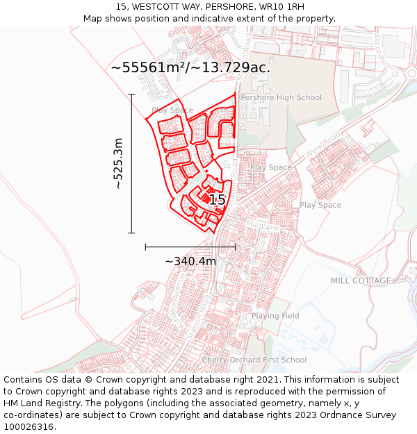 15, WESTCOTT WAY, PERSHORE, WR10 1RH: Plot and title map
