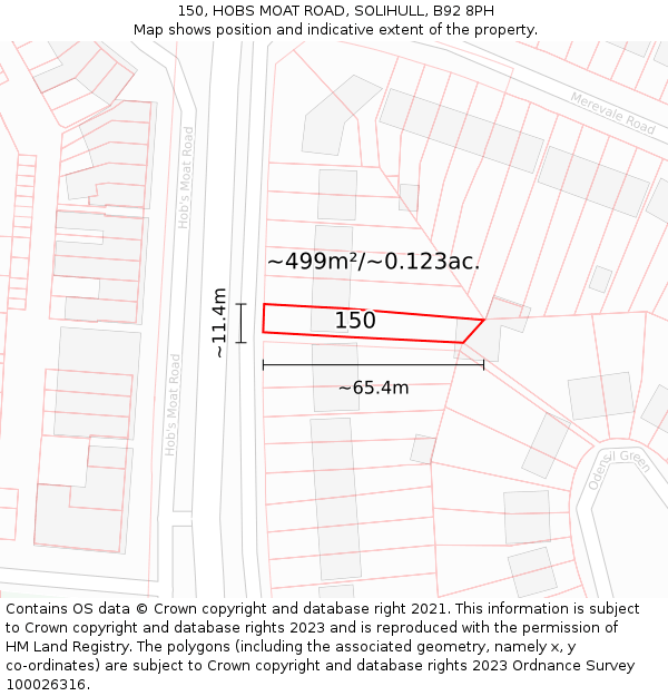 150, HOBS MOAT ROAD, SOLIHULL, B92 8PH: Plot and title map