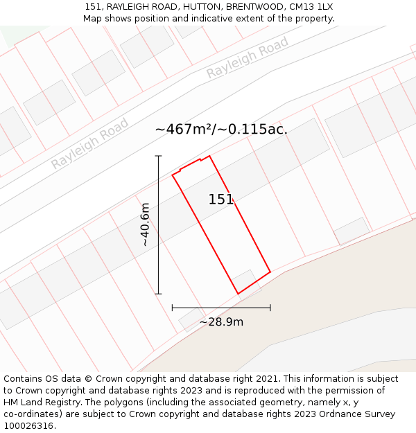 151, RAYLEIGH ROAD, HUTTON, BRENTWOOD, CM13 1LX: Plot and title map