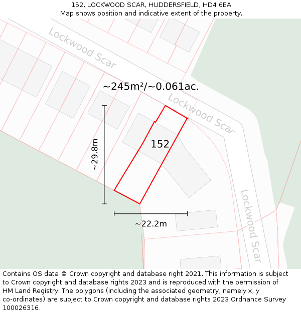 152, LOCKWOOD SCAR, HUDDERSFIELD, HD4 6EA: Plot and title map