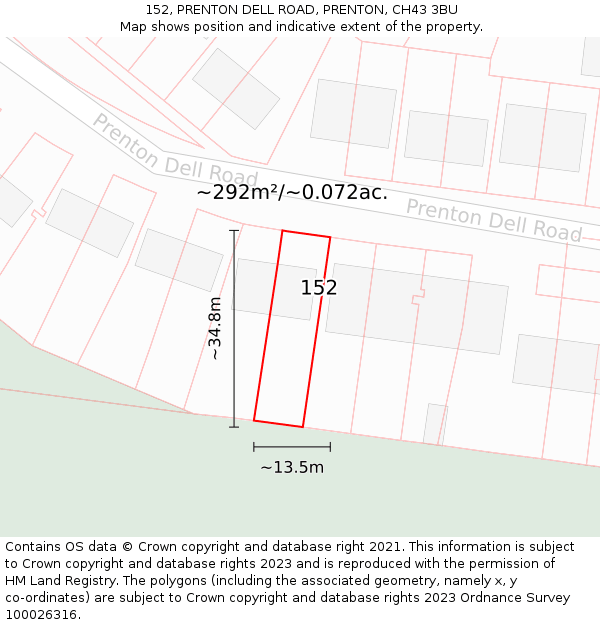 152, PRENTON DELL ROAD, PRENTON, CH43 3BU: Plot and title map