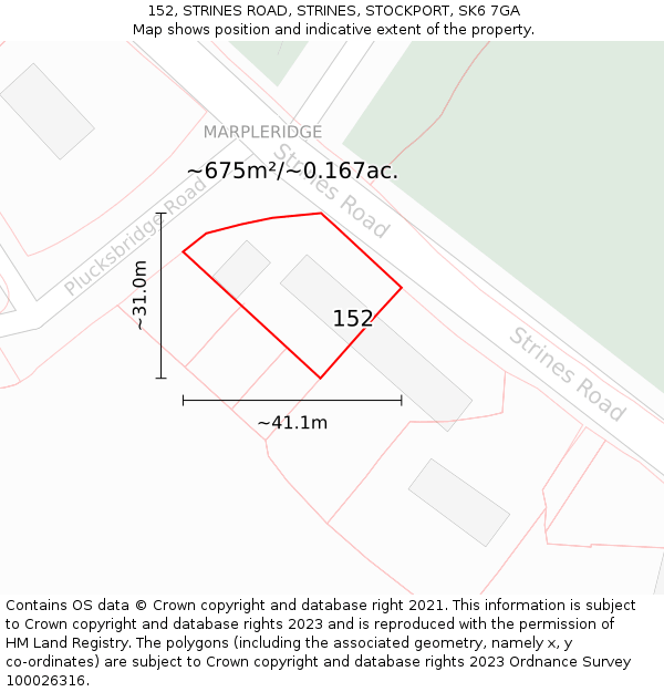 152, STRINES ROAD, STRINES, STOCKPORT, SK6 7GA: Plot and title map