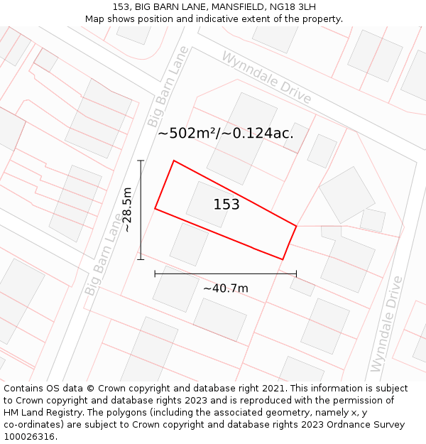 153, BIG BARN LANE, MANSFIELD, NG18 3LH: Plot and title map