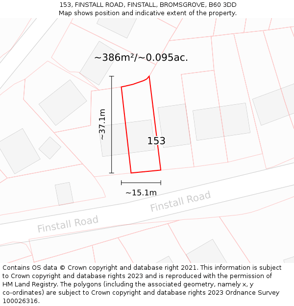 153, FINSTALL ROAD, FINSTALL, BROMSGROVE, B60 3DD: Plot and title map