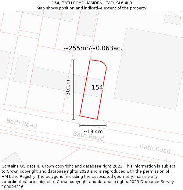 154, BATH ROAD, MAIDENHEAD, SL6 4LB: Plot and title map