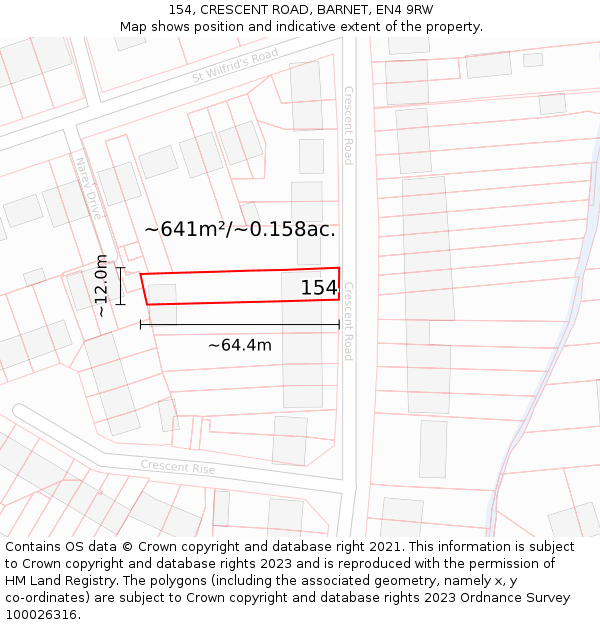 154, CRESCENT ROAD, BARNET, EN4 9RW: Plot and title map