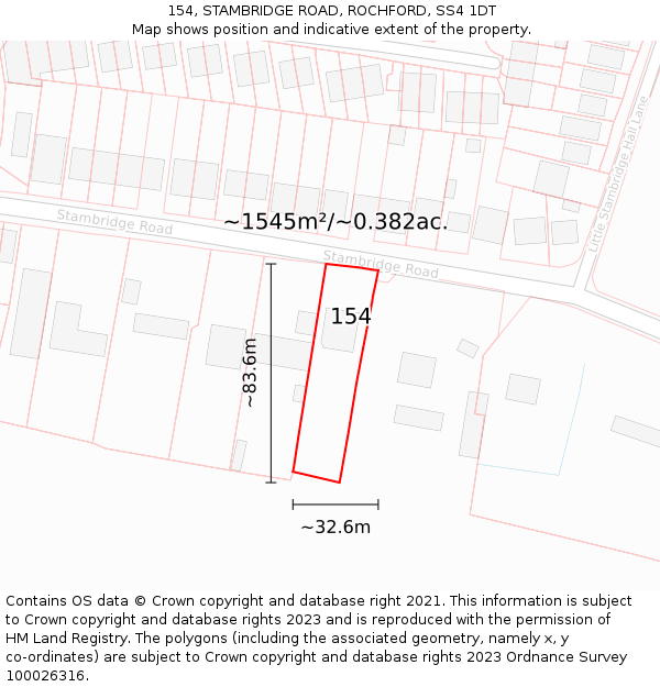 154, STAMBRIDGE ROAD, ROCHFORD, SS4 1DT: Plot and title map