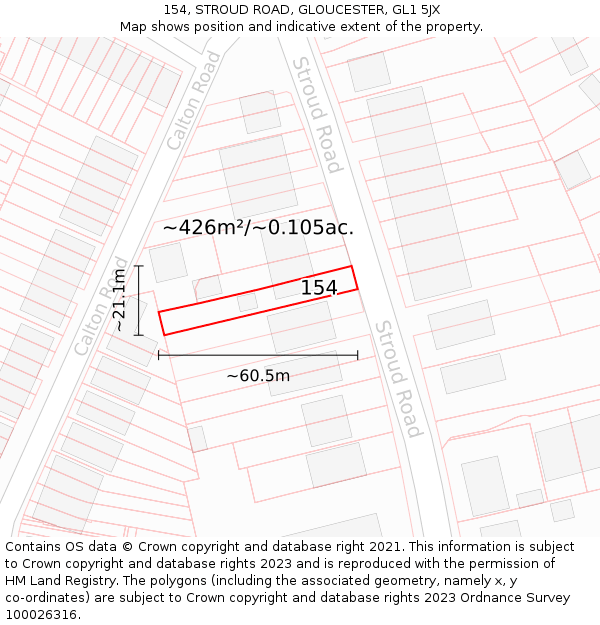 154, STROUD ROAD, GLOUCESTER, GL1 5JX: Plot and title map