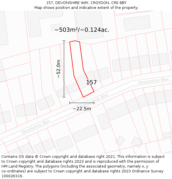 157, DEVONSHIRE WAY, CROYDON, CR0 8BY: Plot and title map