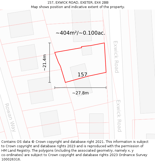 157, EXWICK ROAD, EXETER, EX4 2BB: Plot and title map