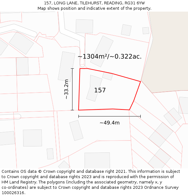 157, LONG LANE, TILEHURST, READING, RG31 6YW: Plot and title map