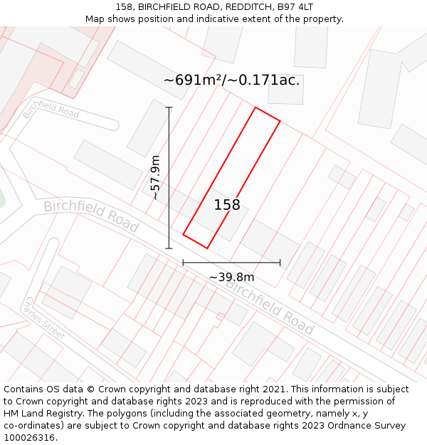158, BIRCHFIELD ROAD, REDDITCH, B97 4LT: Plot and title map