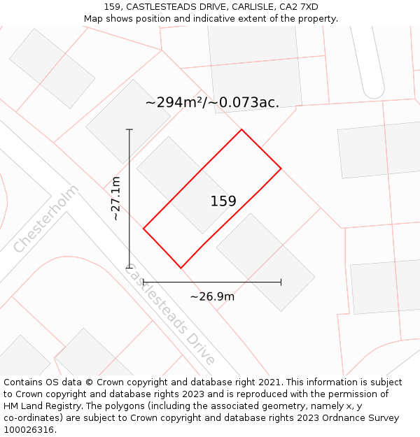 159, CASTLESTEADS DRIVE, CARLISLE, CA2 7XD: Plot and title map
