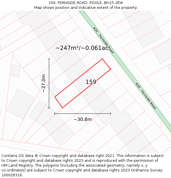 159, FERNSIDE ROAD, POOLE, BH15 2EW: Plot and title map