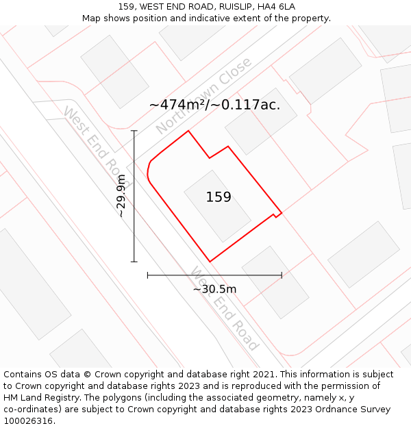 159, WEST END ROAD, RUISLIP, HA4 6LA: Plot and title map