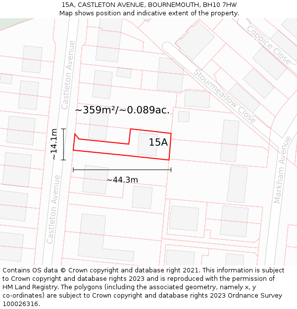 15A, CASTLETON AVENUE, BOURNEMOUTH, BH10 7HW: Plot and title map