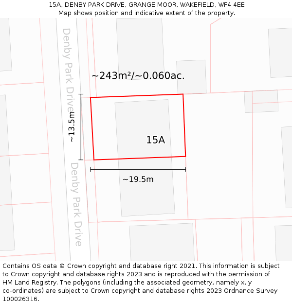 15A, DENBY PARK DRIVE, GRANGE MOOR, WAKEFIELD, WF4 4EE: Plot and title map