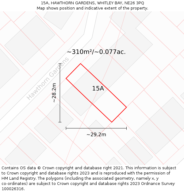15A, HAWTHORN GARDENS, WHITLEY BAY, NE26 3PQ: Plot and title map