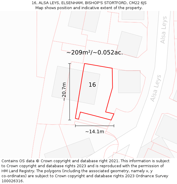 16, ALSA LEYS, ELSENHAM, BISHOP'S STORTFORD, CM22 6JS: Plot and title map