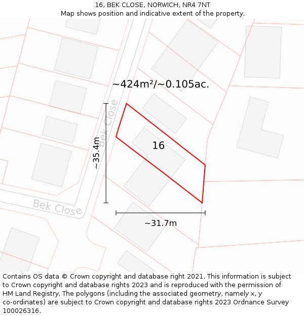 16, BEK CLOSE, NORWICH, NR4 7NT: Plot and title map