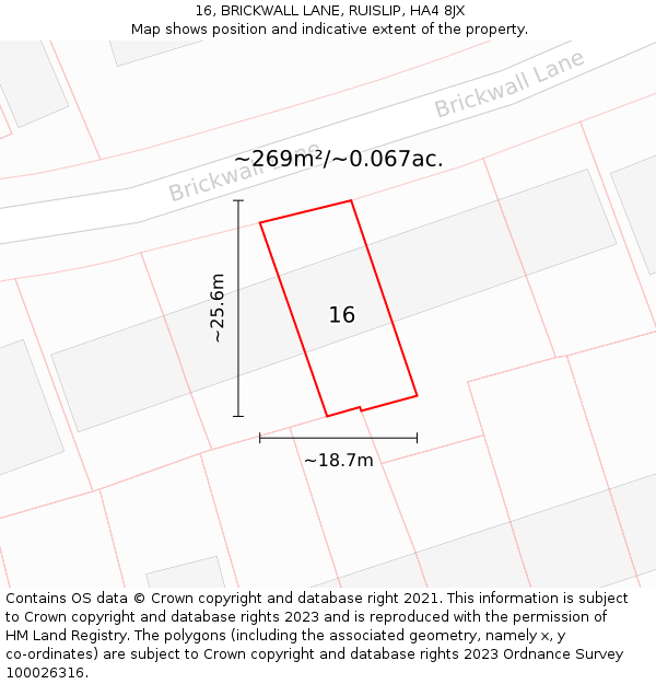 16, BRICKWALL LANE, RUISLIP, HA4 8JX: Plot and title map