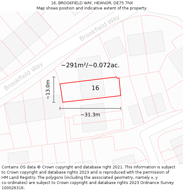 16, BROOKFIELD WAY, HEANOR, DE75 7NX: Plot and title map
