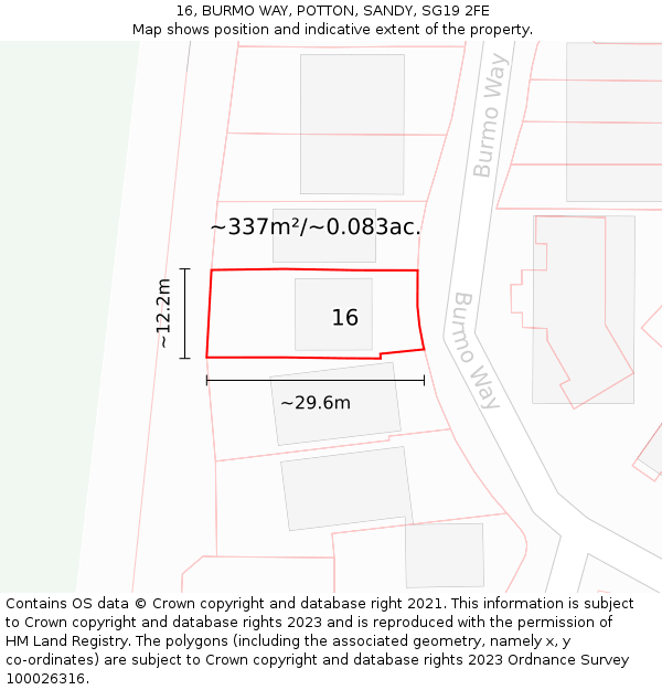 16, BURMO WAY, POTTON, SANDY, SG19 2FE: Plot and title map
