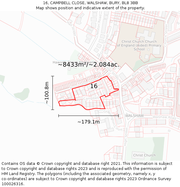 16, CAMPBELL CLOSE, WALSHAW, BURY, BL8 3BB: Plot and title map