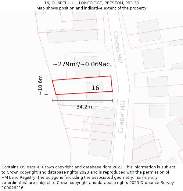 16, CHAPEL HILL, LONGRIDGE, PRESTON, PR3 3JY: Plot and title map