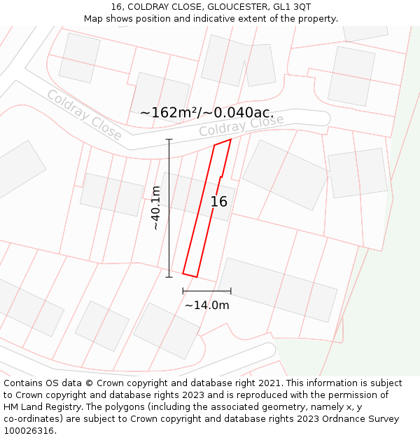 16, COLDRAY CLOSE, GLOUCESTER, GL1 3QT: Plot and title map