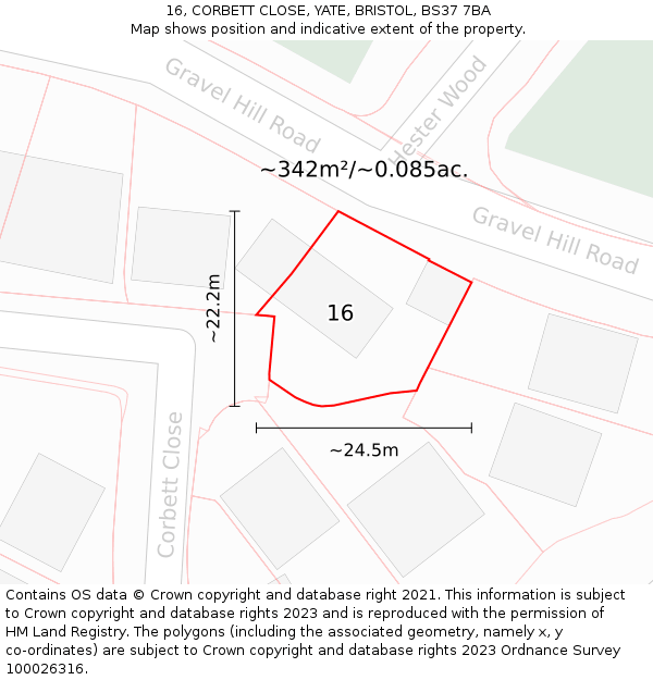 16, CORBETT CLOSE, YATE, BRISTOL, BS37 7BA: Plot and title map