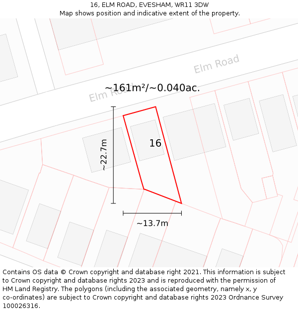 16, ELM ROAD, EVESHAM, WR11 3DW: Plot and title map
