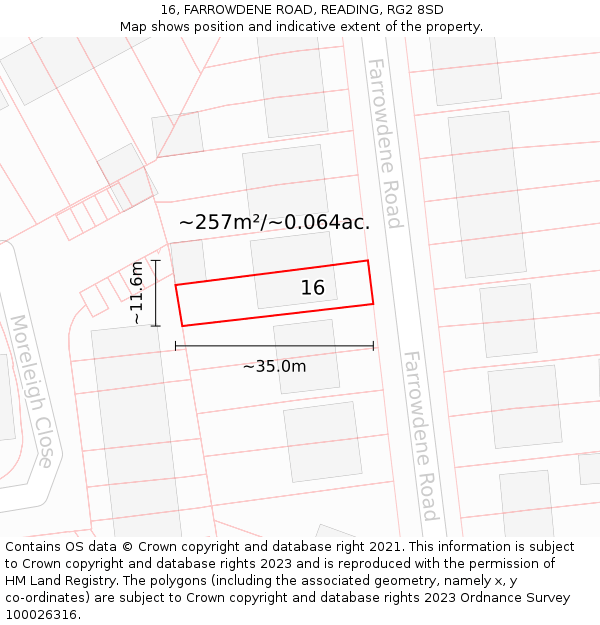 16, FARROWDENE ROAD, READING, RG2 8SD: Plot and title map