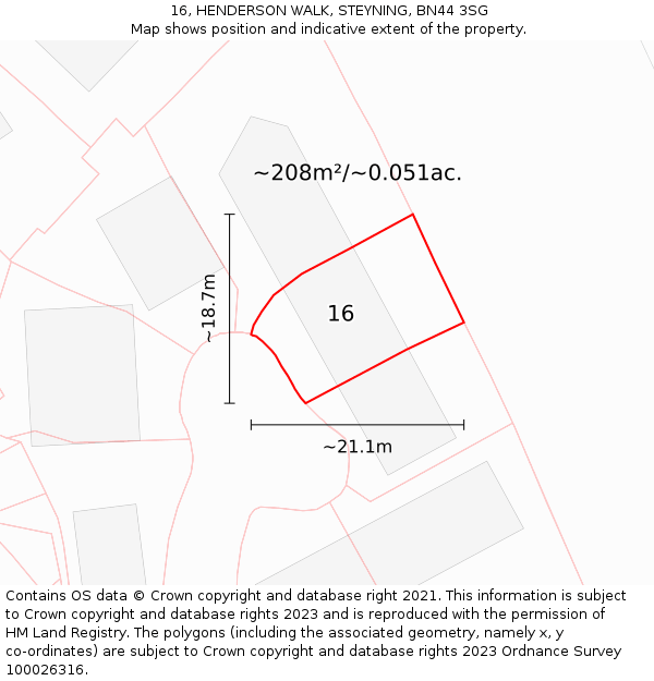16, HENDERSON WALK, STEYNING, BN44 3SG: Plot and title map