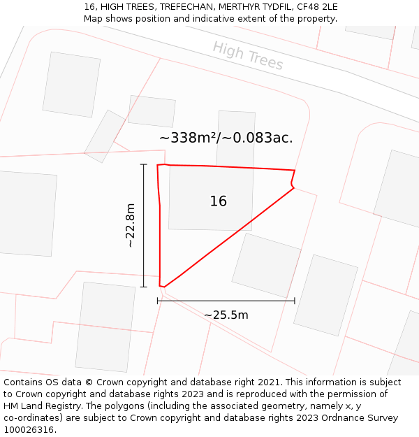 16, HIGH TREES, TREFECHAN, MERTHYR TYDFIL, CF48 2LE: Plot and title map