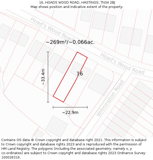 16, HOADS WOOD ROAD, HASTINGS, TN34 2BJ: Plot and title map