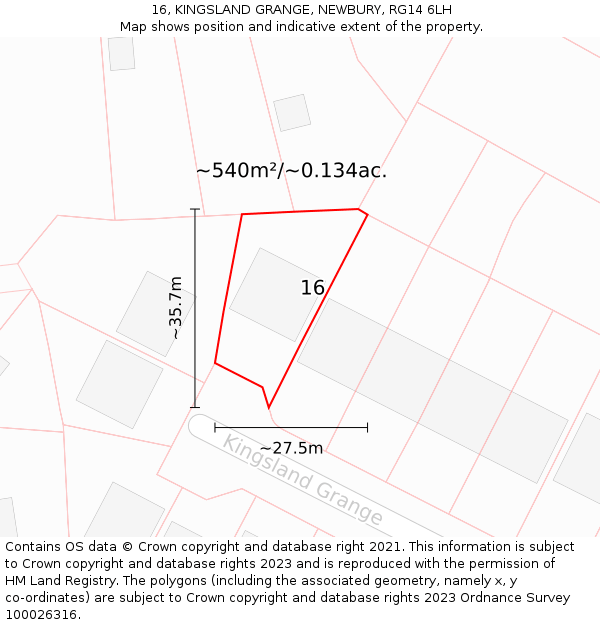 16, KINGSLAND GRANGE, NEWBURY, RG14 6LH: Plot and title map