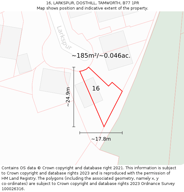 16, LARKSPUR, DOSTHILL, TAMWORTH, B77 1PR: Plot and title map
