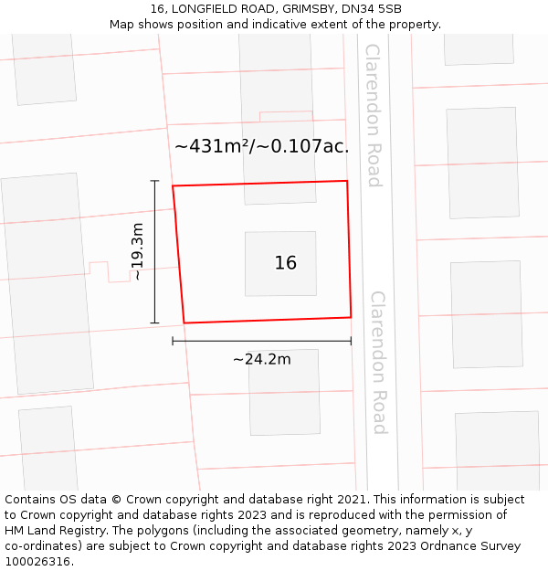 16, LONGFIELD ROAD, GRIMSBY, DN34 5SB: Plot and title map