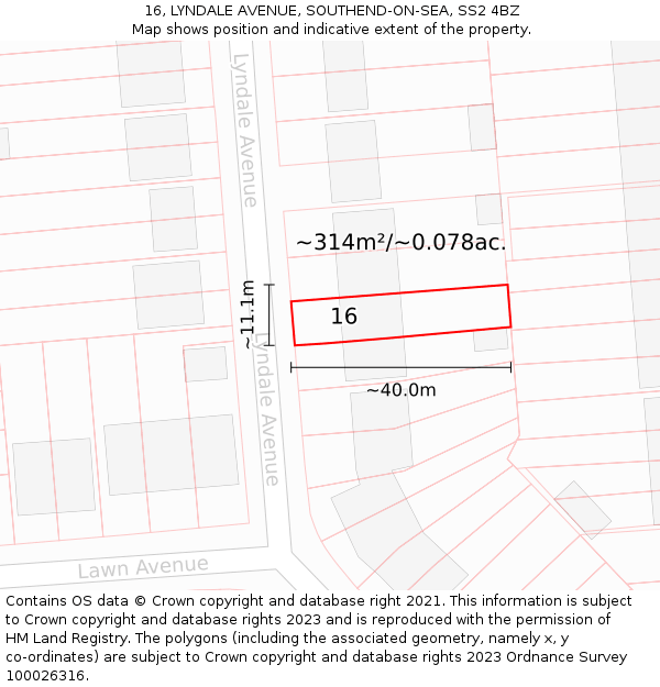 16, LYNDALE AVENUE, SOUTHEND-ON-SEA, SS2 4BZ: Plot and title map